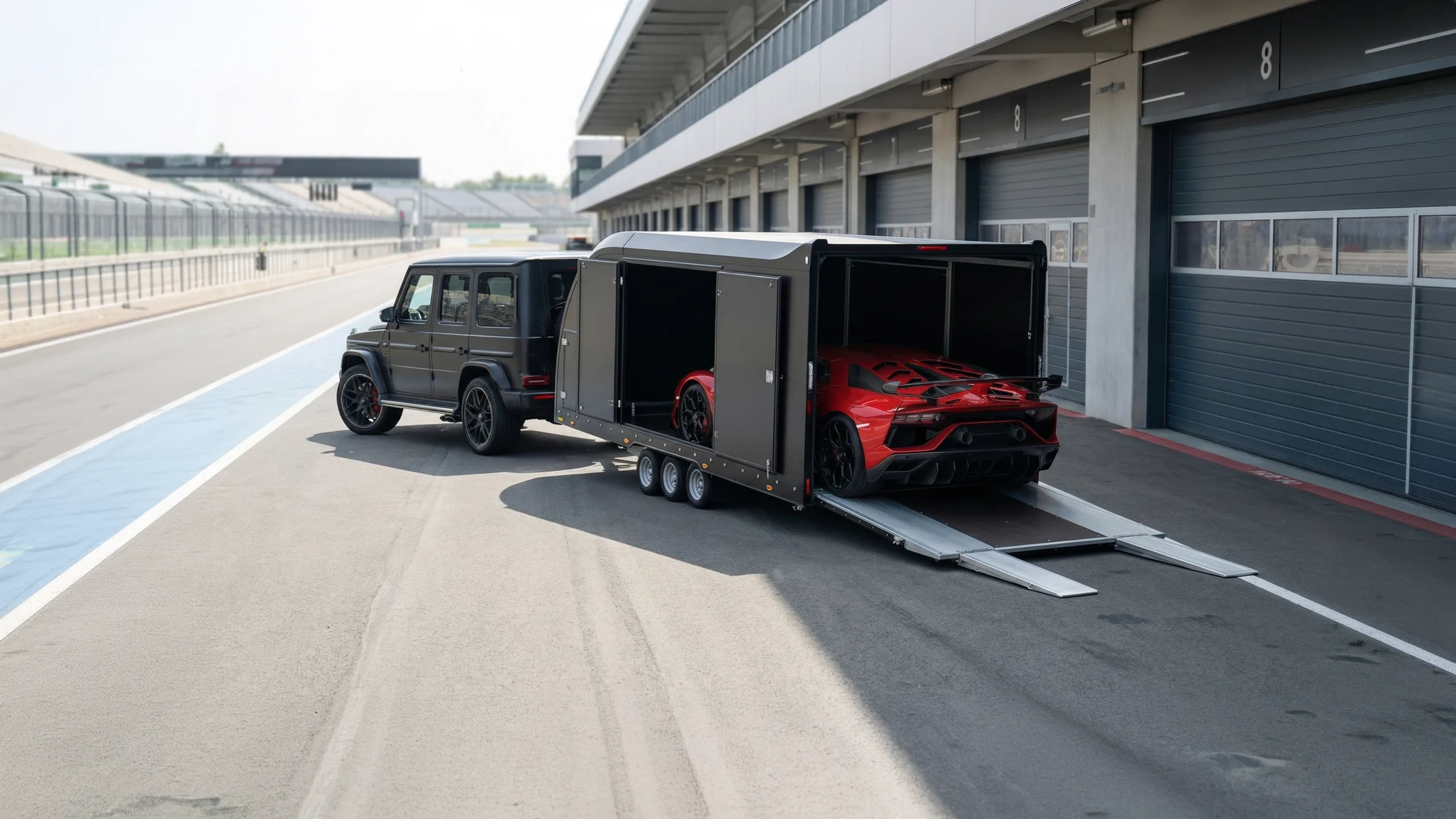 Autotransporter mit Rampe für exklusive Fahrzeuge – sicherer Transport für Sport- und Rennwagen.